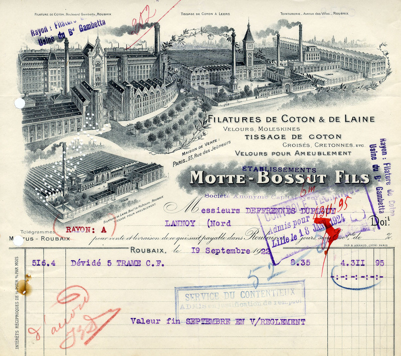 Etablissements Motte-Bossut fils : filatures de coton & de laine, tissage de coton, velours pour ameublement