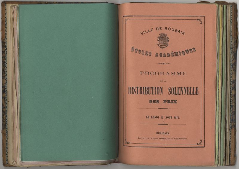 1872 - Distribution solennelle des prix aux élèves des écoles académiques