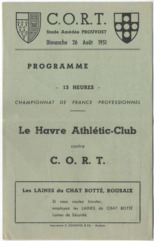 Programme Le Havre Athletic Club contre CORT