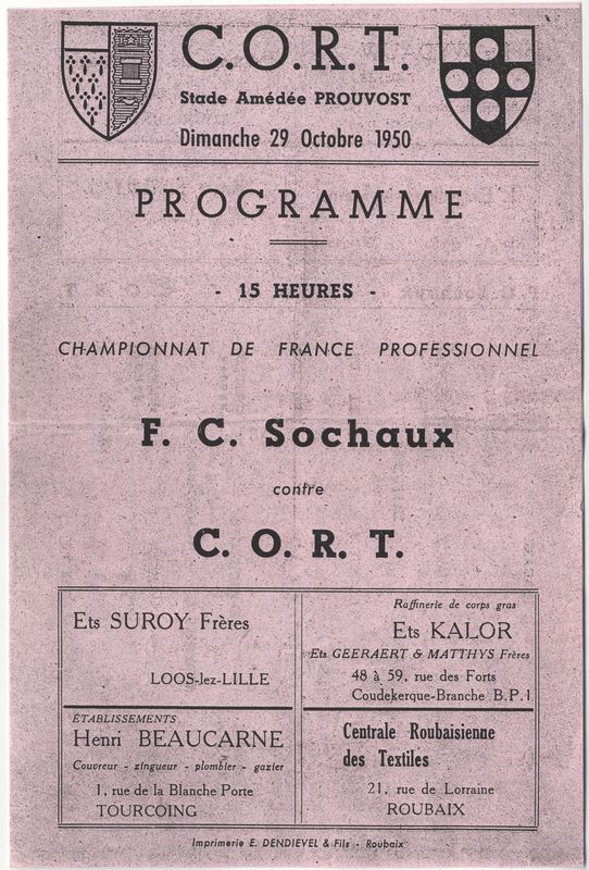 Programme FC Sochaux contre CORT