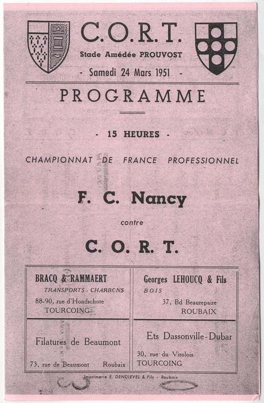 Programme FC Nancy contre CORT