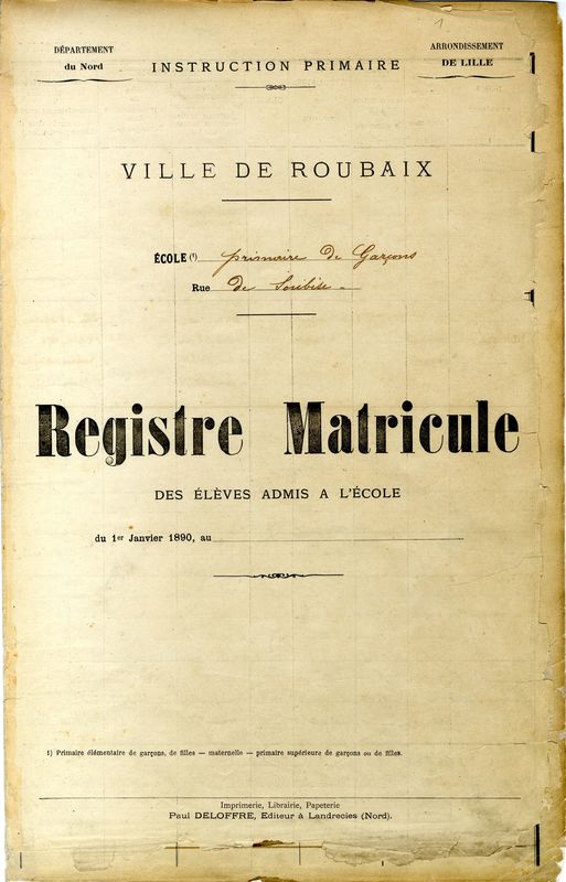 Registre matricule des élèves (janvier 1890-avril 1901)
