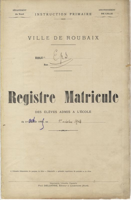Registre matricule des élèves (octobre 1895-octobre 1903)