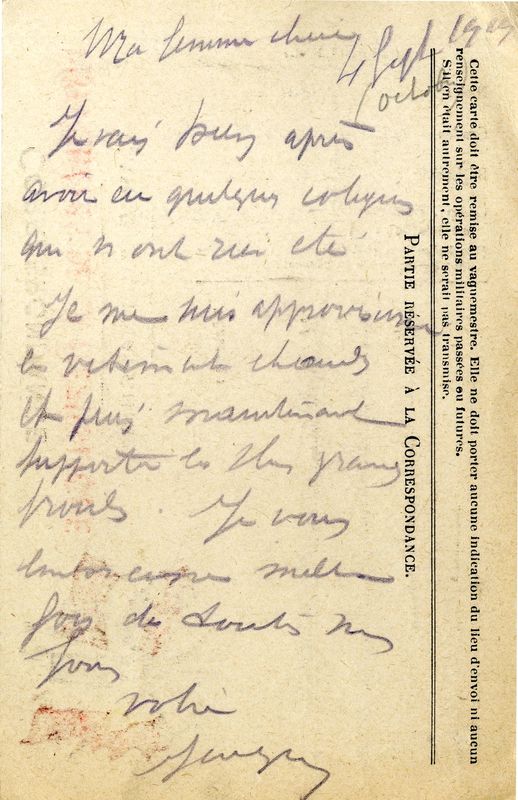 Du soldat Jacques à Marie-Josèphe, octobre 1914