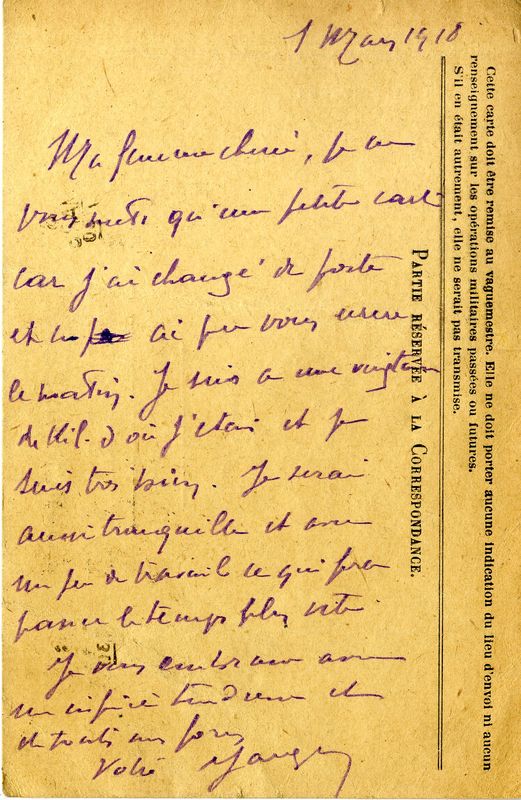 Du soldat Jacques à Marie-Josèphe, mars 1918