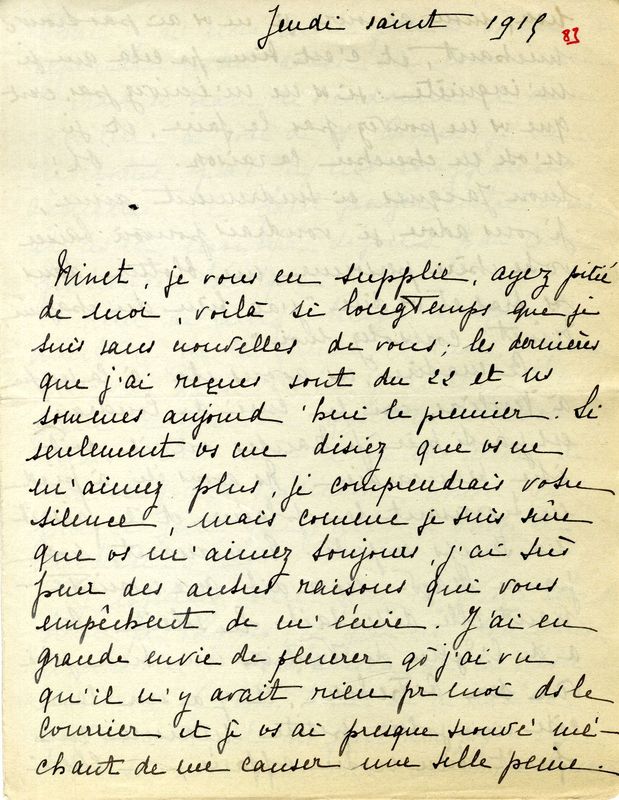 De Marie-Josèphe au soldat Jacques, avril 1915