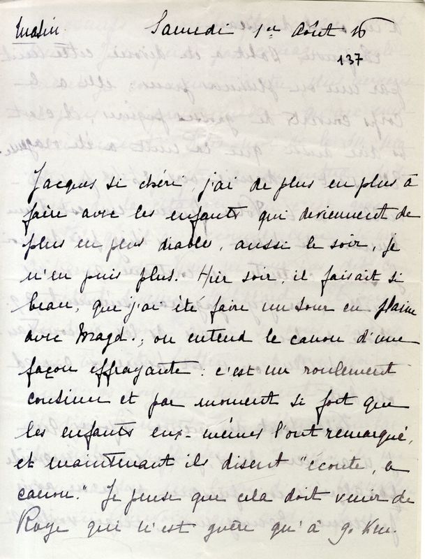 De Marie-Josèphe au soldat Jacques, juillet 1916