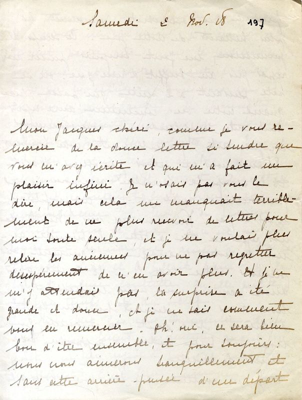 De Marie-Josèphe au soldat Jacques, novembre 1918