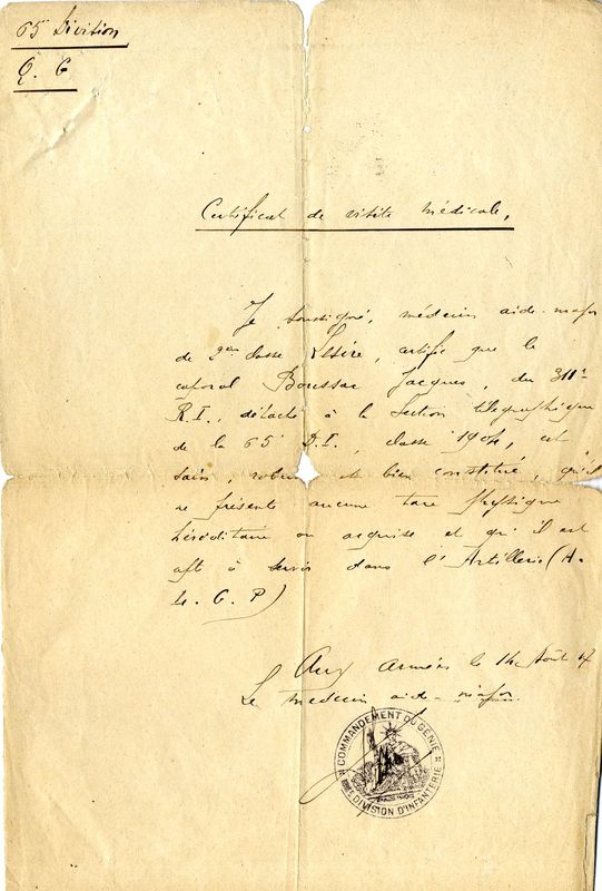 Documents militaires datant du 14 août 1917