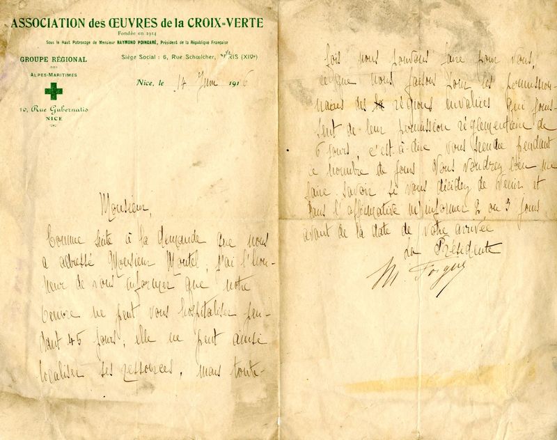 Courriers de la Croix Verte, 14 et 23 juin 1916