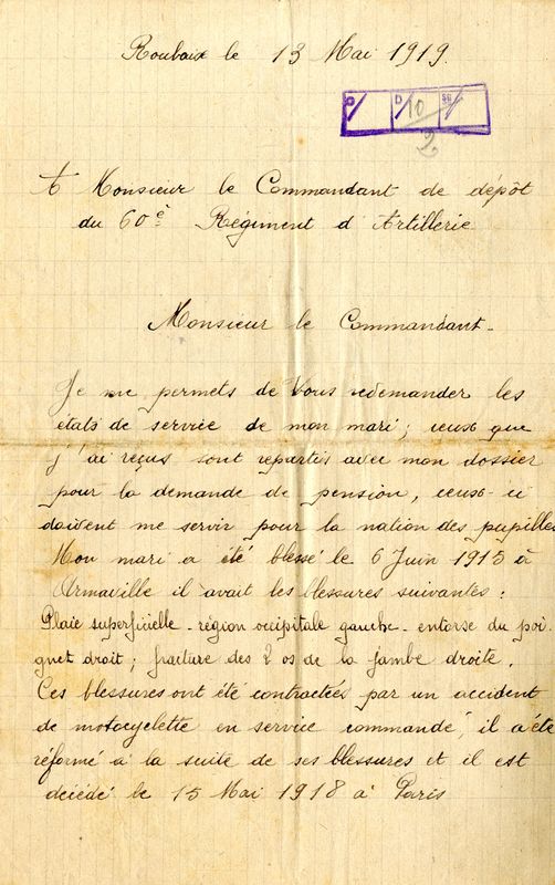 Lettre de Mme Veuve Francois, 13 mai 1919