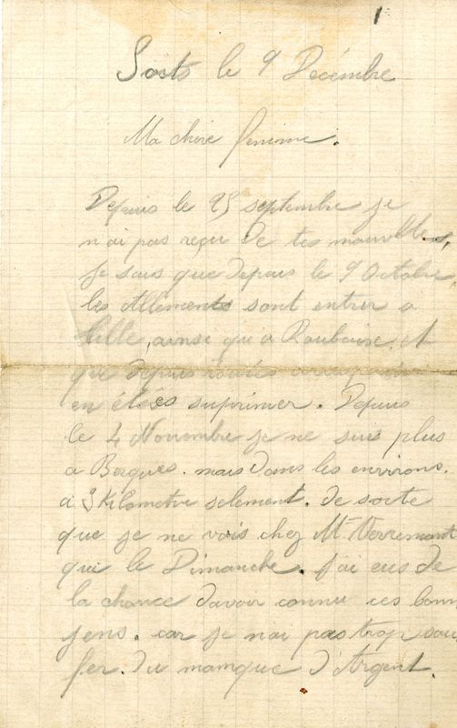 Lettre d'Edouard à Léontine, le 9 décembre 1914