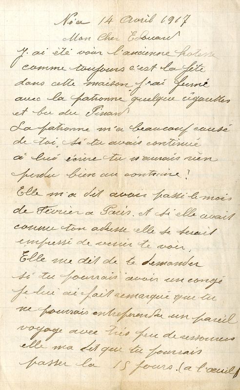 Lettre d'Edmond à Edouard, 14 avril 1917