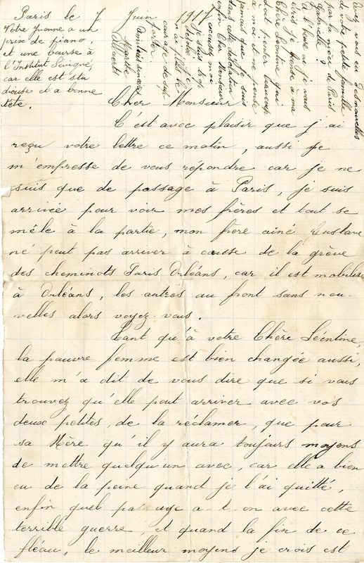 Lettre de Mme Allaerts à Edouard, 7 juin 1917