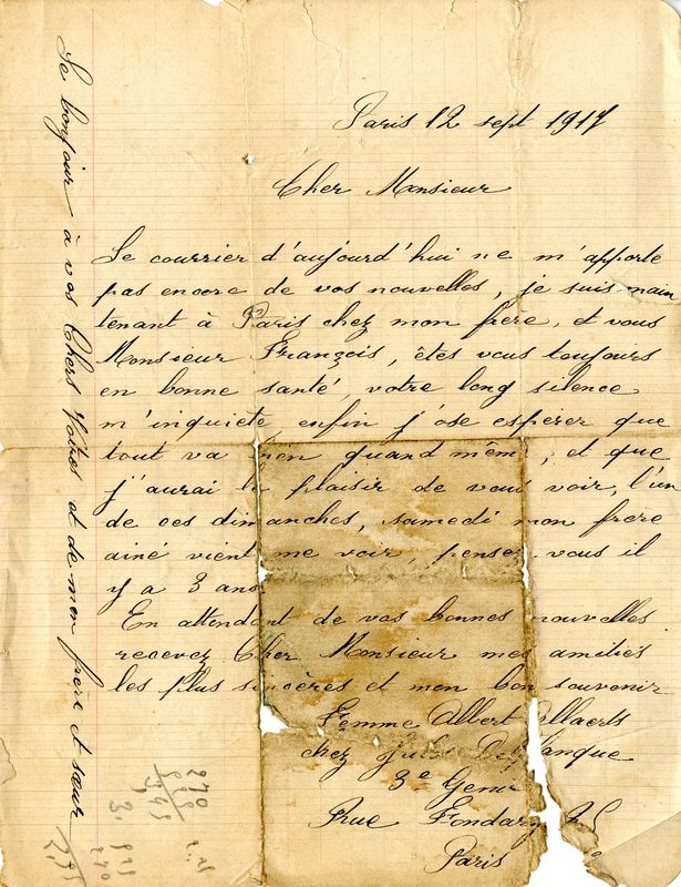Lettre de Mme Allaerts à Edouard, 12 septembre 1917