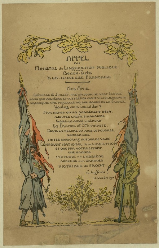 Appel du ministre de l'Instruction publique et des beaux-arts à la jeunesse française, 15 octobre 1918