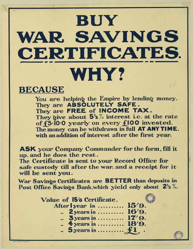 Buy war saving certificates. Why?