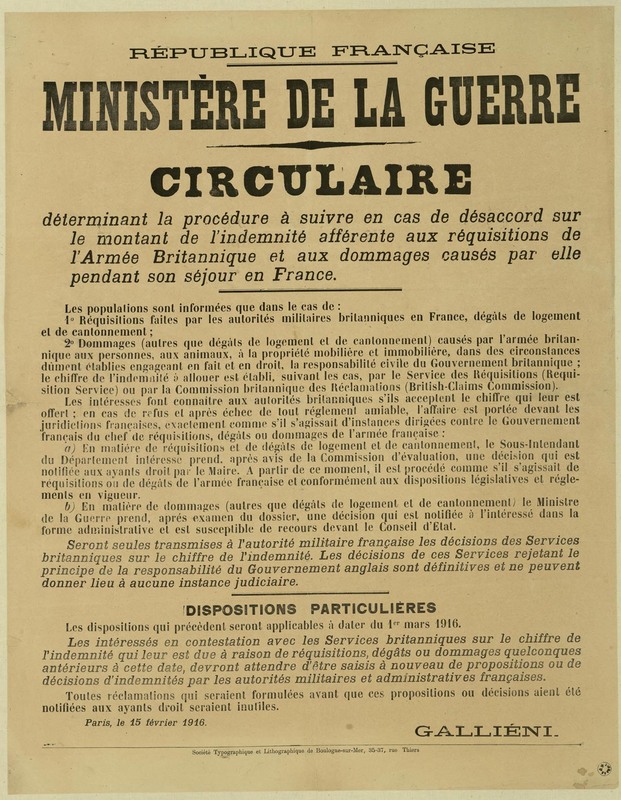 Circulaire du ministère de la Guerre, 15 février 1916