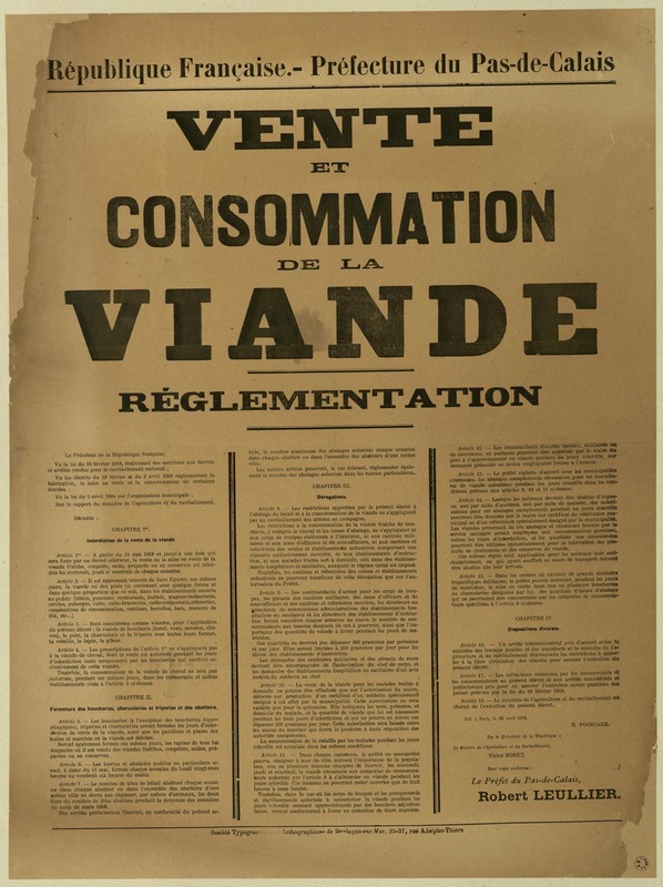 Réglementation concernant la vente et la consommation de la viande, 26 avril 1918 
