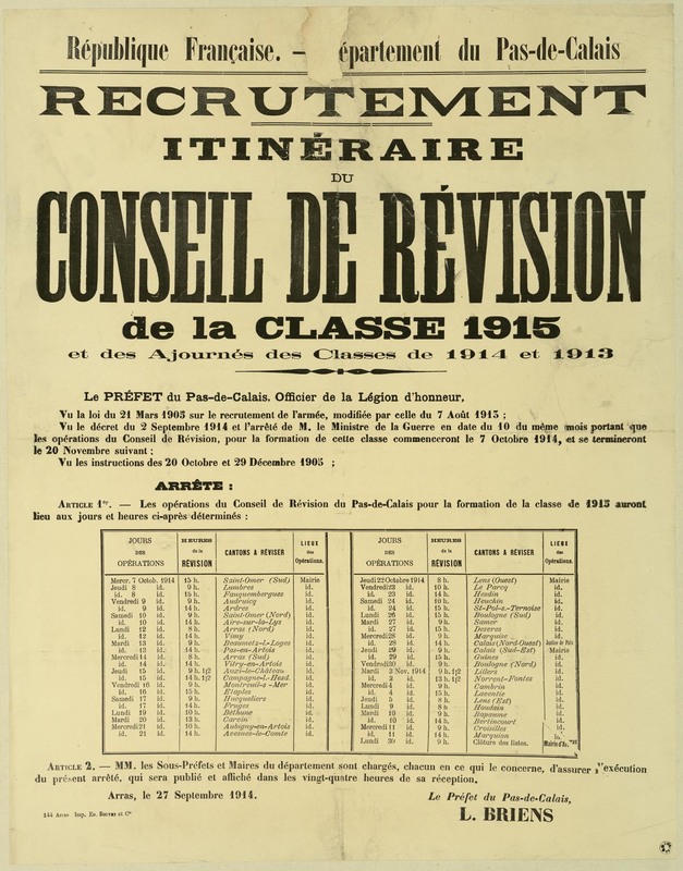 Conseil de révision de la classe 1915, 27 septembre 1914