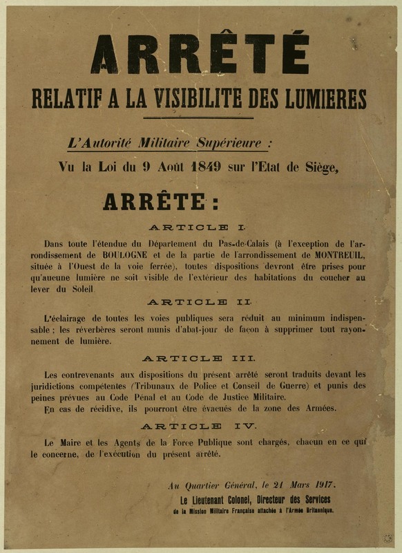 Arrêté relatif à la visibilité des lumières, 24 mars 1917
