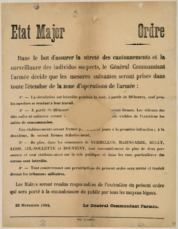 Ordre de l'état-major, 23 novembre 1914