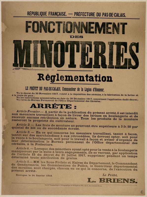 Fonctionnement des minoteries, 14 janvier 1918 