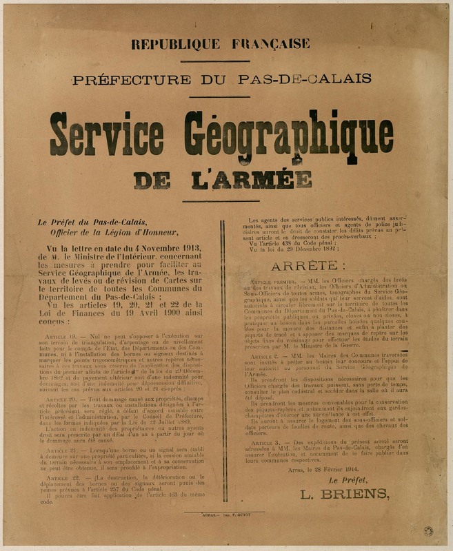 Service géographique de l'armée, 25 fevrier 1914