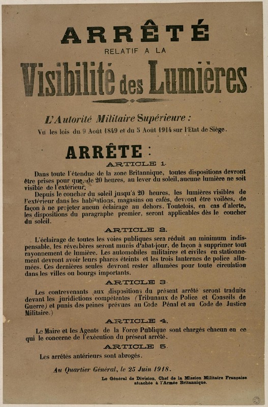 Arrêté relatif à la visibilité des lumières, 25 juin 1918