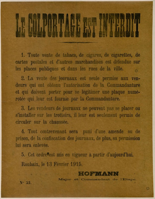 Le colportage est interdit, 13 février 1915