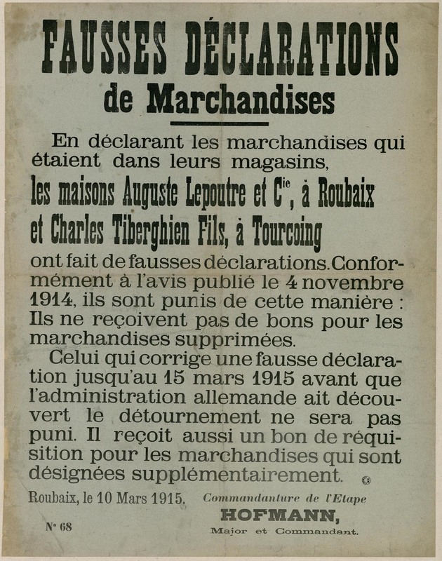 Fausses déclarations de marchandises, 10 mars 1915