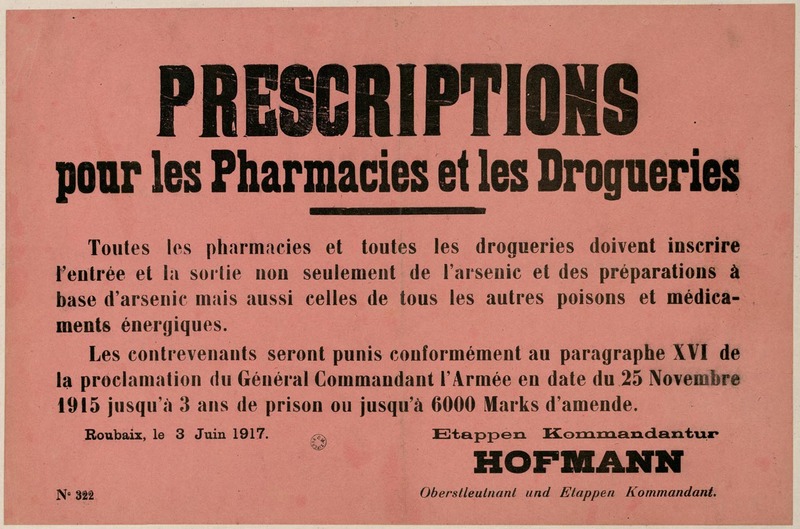 Prescriptions pour les pharmacies et les drogueries, 3 juin 1917
