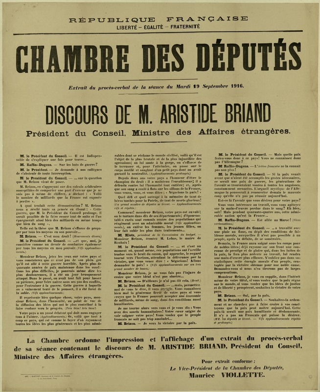 Discours de M. Aristide Briand, 19 septembre 1916