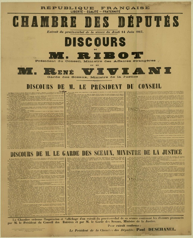 Discours de M. Ribot et de M. Viviani, 14 juin 1917 