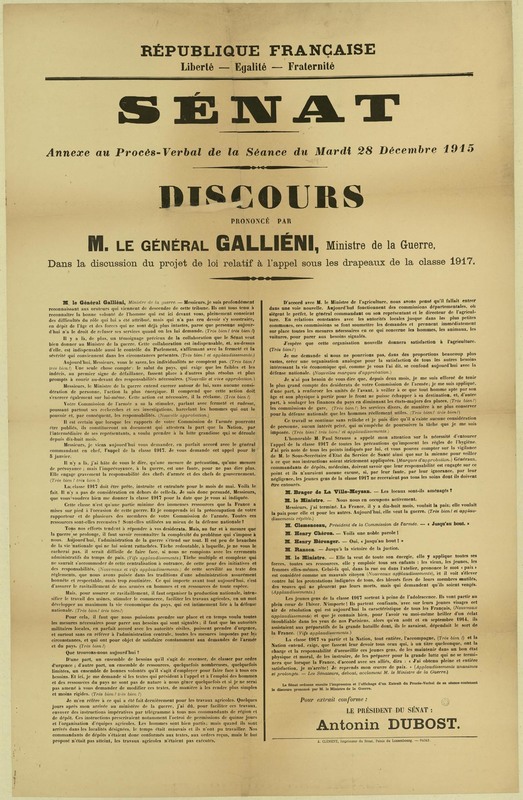 Discours prononcé par M. le général Galliéni, 28 décembre 1915 