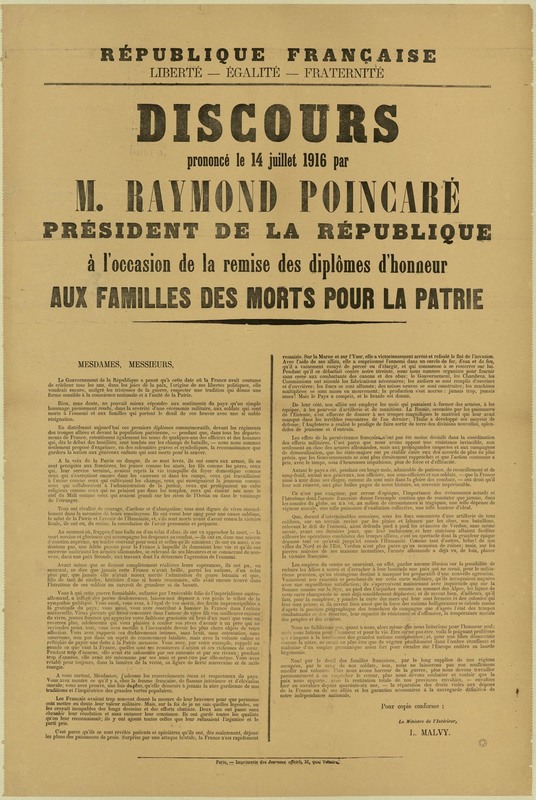 Discours prononcé par M. Raymond Poincaré, 14 juillet 1916 