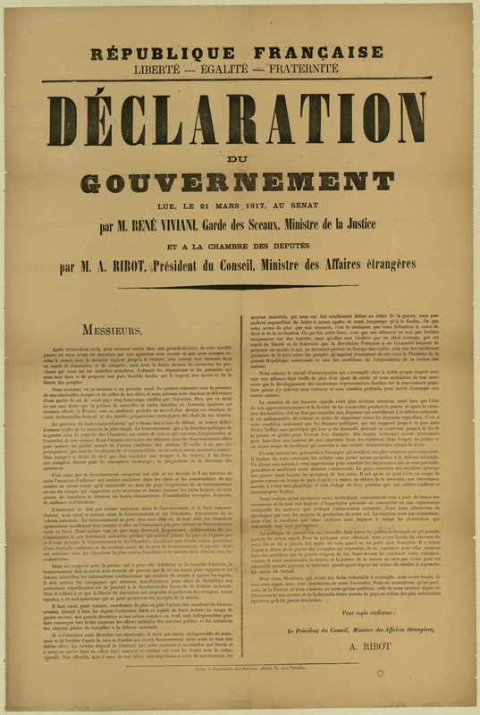 Déclaration du gouvernement, 21 mars 1917 