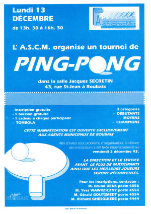 Tract pour un tournoi de tennis de table
