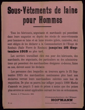 Réquisition de sous-vêtements de laine
