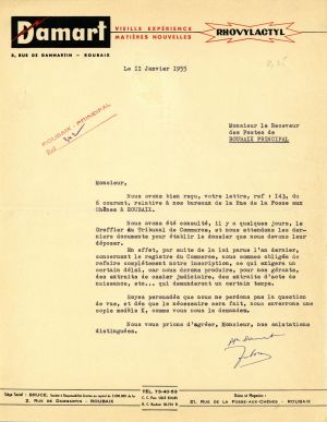 Lettre à en-tête de la société Damart