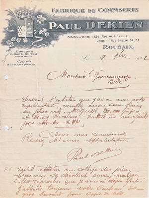 Lettre à en-tête - maison Dekien