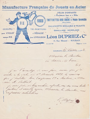 Lettre à en-tête - maison Dupriez