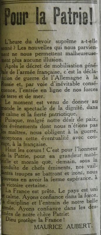 Journal de Roubaix du 2 août 1914