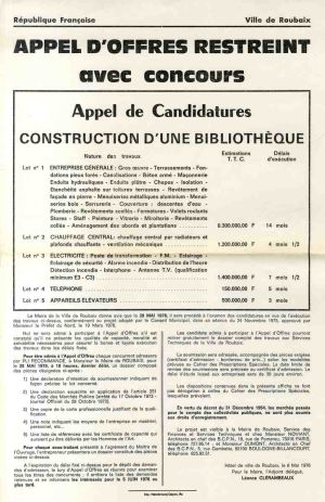 Appel d'offres pour la construction de la bibliothèque, 1976