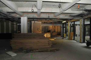 Chantier du rez-de-chaussée de la Médiathèque, 12 février 2015.