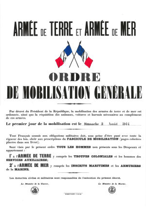 Affiche de la mobilisation générale en 1914.