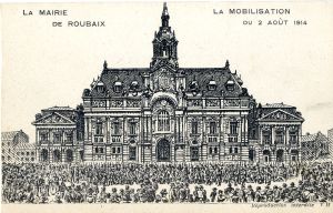 Dessin d'une foule devant l'hôtel de ville le jour de la mobilisation