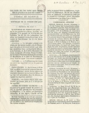 Journal clandestin « L’Oiseau de France » (jour 629) distribué à la population grâce aux aéroplanes des forces alliées.