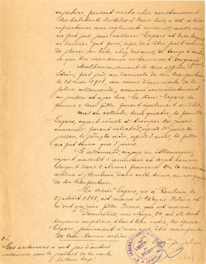 Rapport du commissariat central au sujet d’un déserteur allemand, Eugène Stein, caché par la famille d’Augustin Lepers à Roubaix.