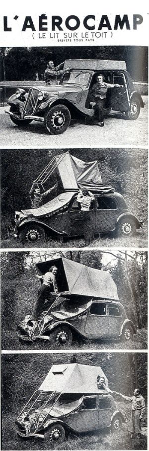Invention de l'aérocamp, le lit sur le toit de la Traction, 1930